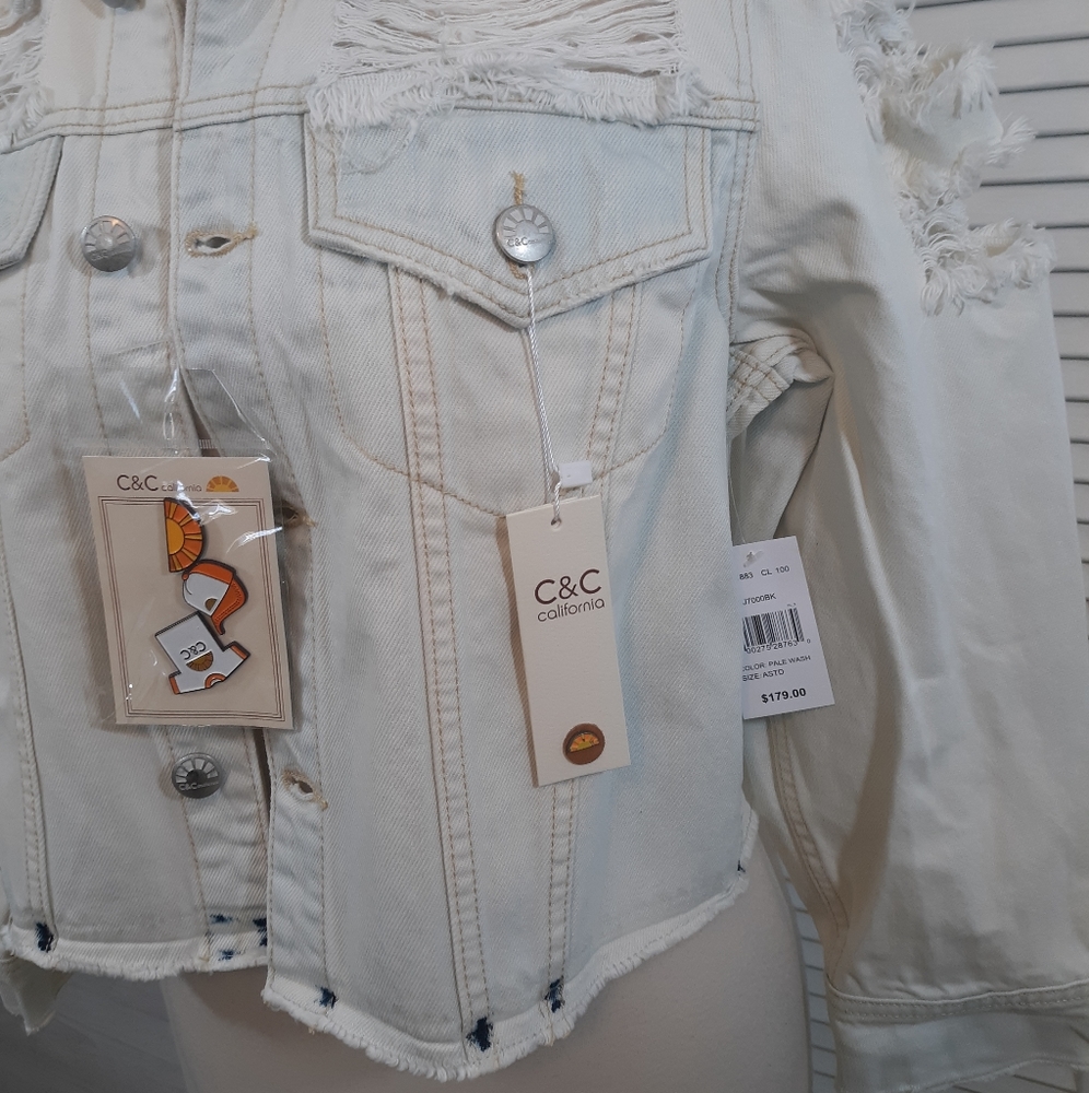 C&C California destructed kerry shrunken trucker jacket med. NWT - Picture 6 of 8